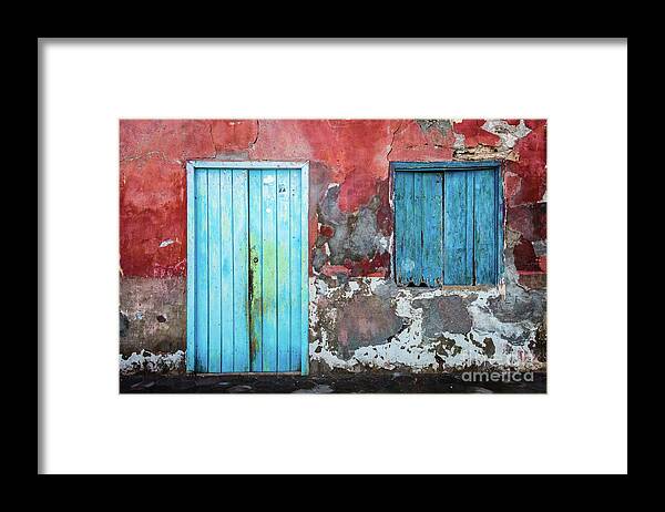 Wall Framed Print featuring the photograph Colorful wall, door and shutters by Lyl Dil Creations