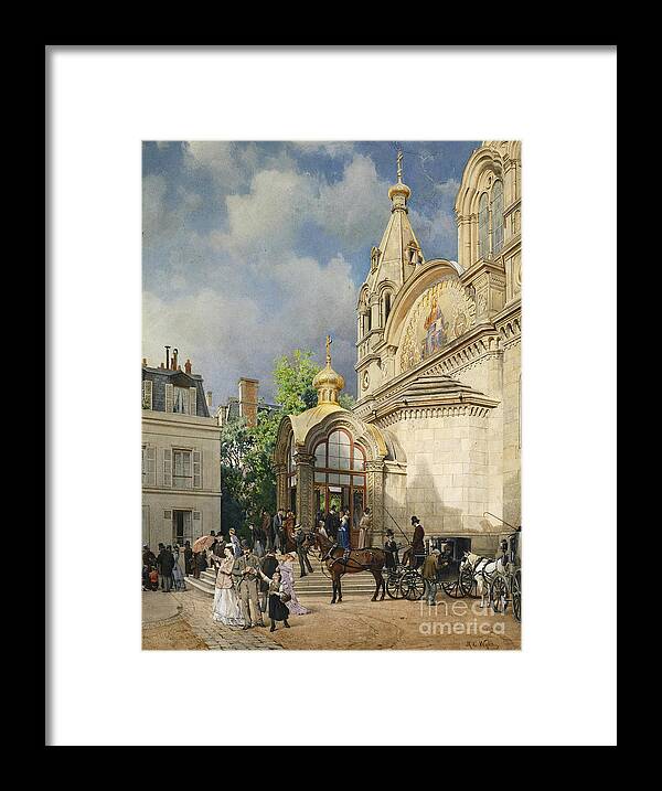Emergence Framed Print featuring the drawing Coming Out Of A Church, 1870s-1880s by Heritage Images