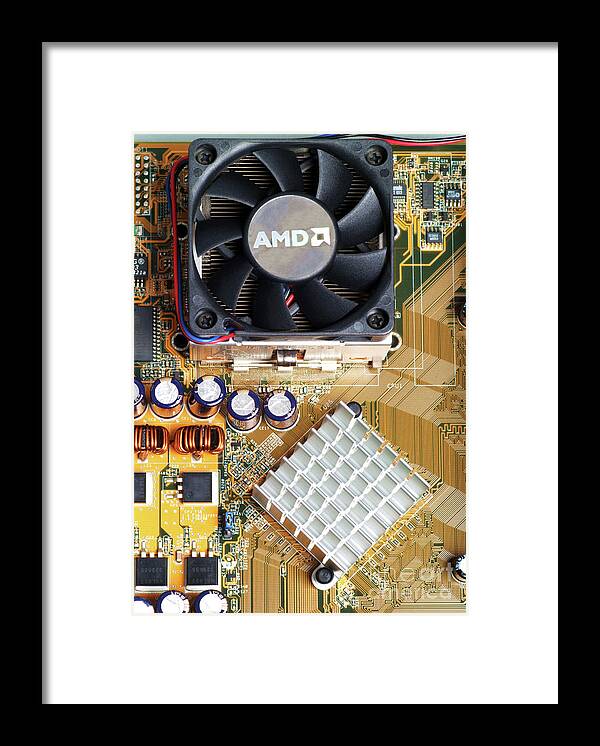 Electronic Framed Print featuring the photograph Computer Motherboard And Fan by Martyn F. Chillmaid/science Photo Library