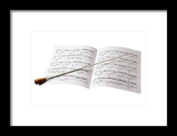 Sheet Music Framed Print featuring the photograph Conductors Baton And Sheet Music by Siede Preis