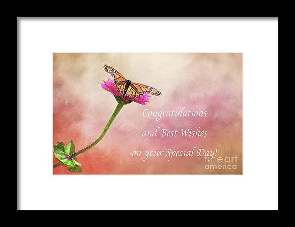 Congratulations Framed Print featuring the photograph Congratulations Monarch Butterfly by Sharon McConnell