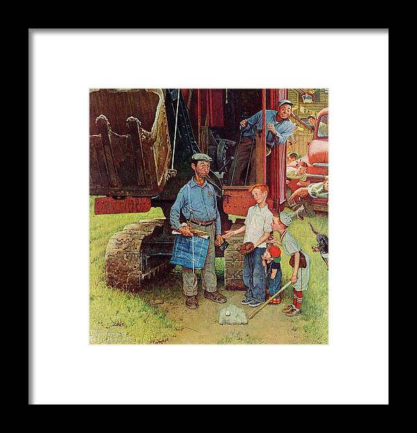 Baseball Framed Print featuring the painting Construction Crew by Norman Rockwell