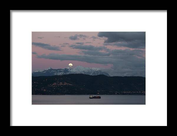 Container Ship Framed Print featuring the photograph Container Ship Leaves Port Under by Ascentxmedia