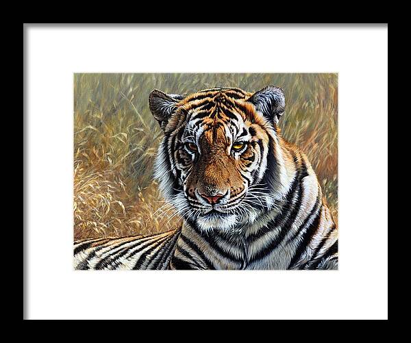 Tiger Framed Print featuring the painting Contemplation - Tiger Portrait by Alan M Hunt