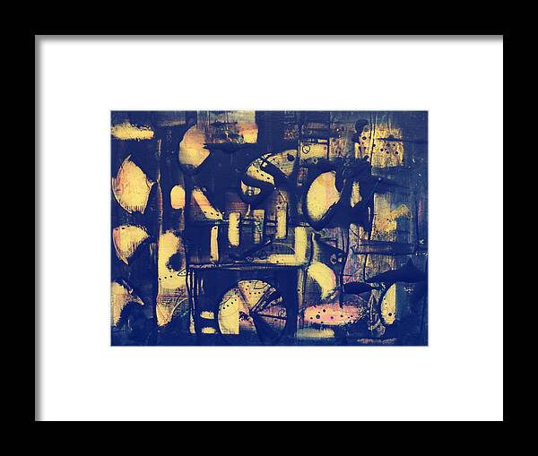 Abstract Framed Print featuring the painting Contraption by 'REA' Gallery
