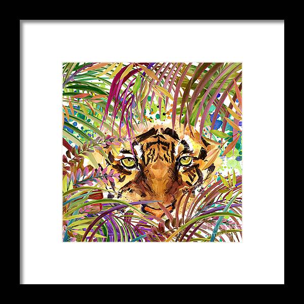 Forest Framed Print featuring the digital art Cool Tiger Watercolor Illustration by Faenkova Elena