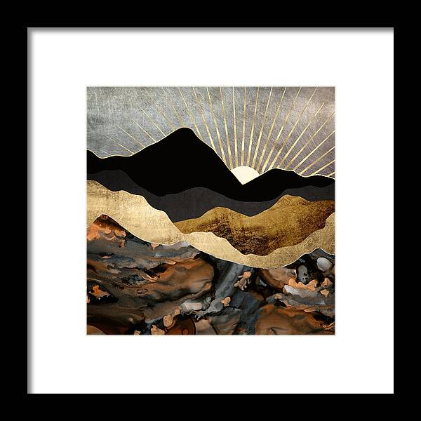 Digital Framed Print featuring the digital art Copper and Gold Mountains by Spacefrog Designs