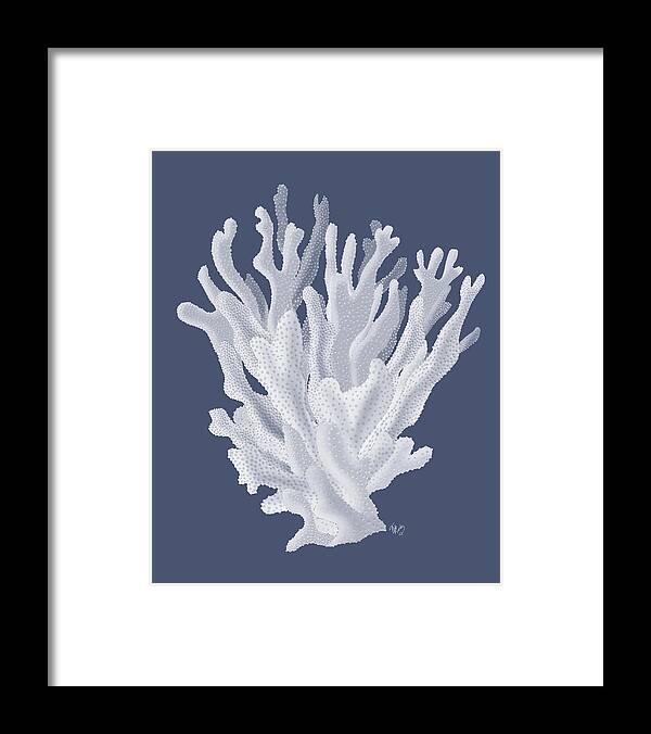 Natural Material Framed Print featuring the painting Coral 17 White On Indigo Blue by Fab Funky