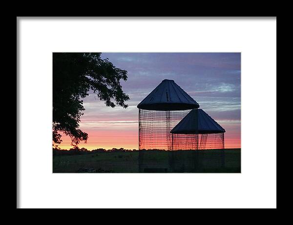 Corn Crib Framed Print featuring the photograph Corn Cribs at Sunset by Tana Reiff