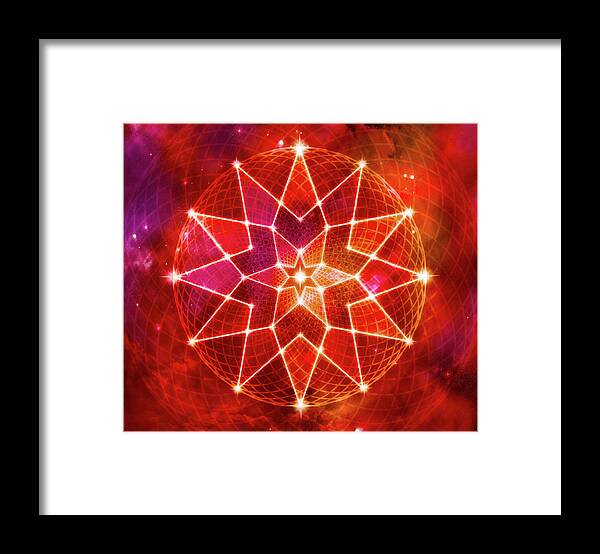 Seed Of Life Framed Print featuring the digital art Cosmic Geometric Seed of Life Crystal Red Lotus Star Mandala by Laura Ostrowski