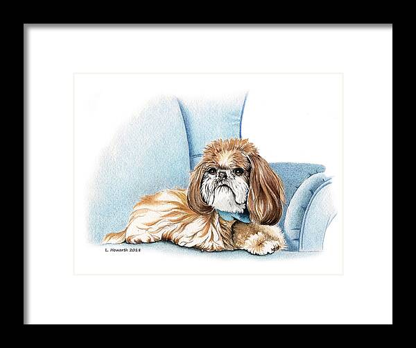 Dog Framed Print featuring the painting Couch Potato by Louise Howarth