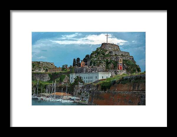 Corfu Framed Print featuring the painting Coufu Island Harbor and Fortress by Dean Wittle