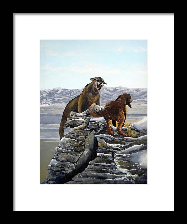 Dog Framed Print featuring the painting Cougar And Tink by Bonnie B Cook