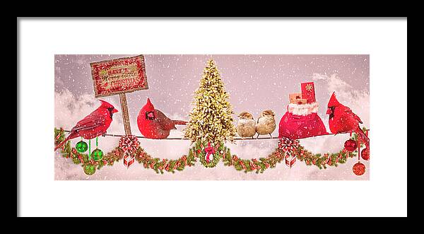 Birds Framed Print featuring the digital art Country Christmas for the Birds by Debra and Dave Vanderlaan