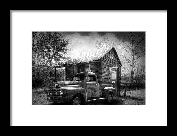 Black Framed Print featuring the photograph Country Olden Days Black and White by Debra and Dave Vanderlaan