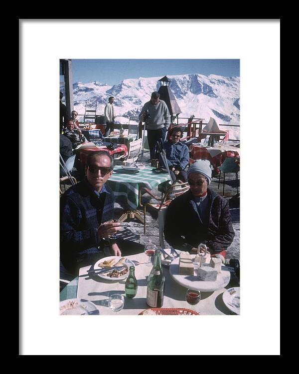 People Framed Print featuring the photograph Courchevel Cafe by Slim Aarons