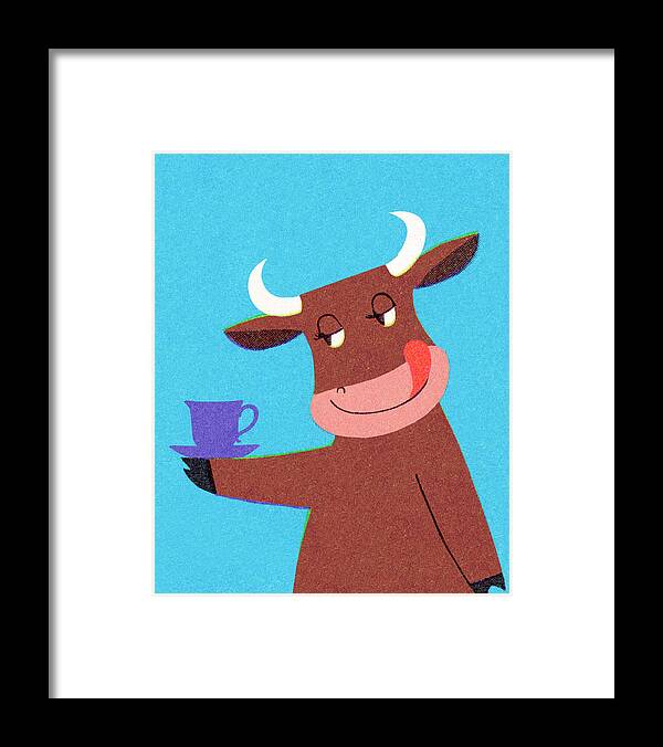 Animal Framed Print featuring the drawing Cow Holding a Coffee Cup by CSA Images