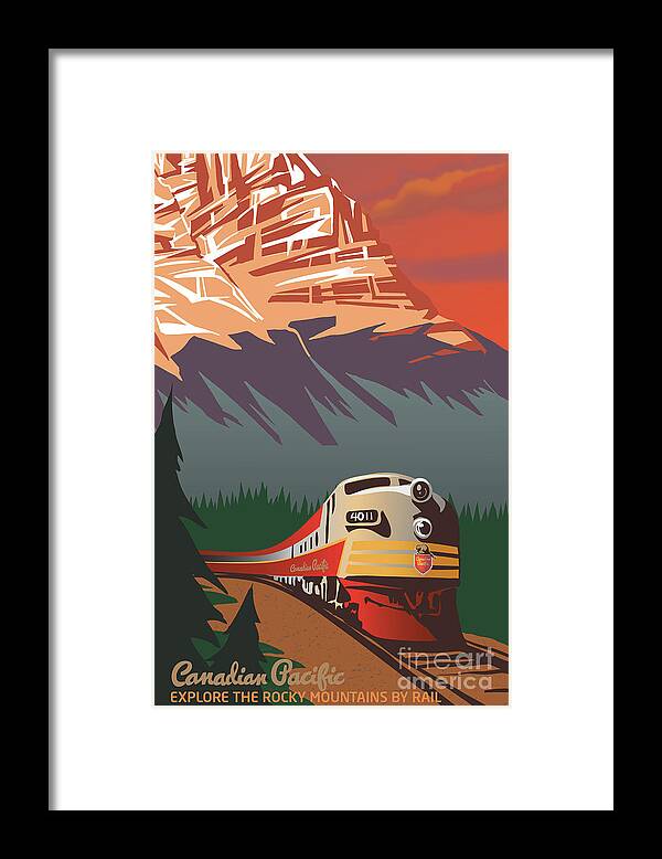 Retro Travel Framed Print featuring the digital art CP Travel by Train by Sassan Filsoof