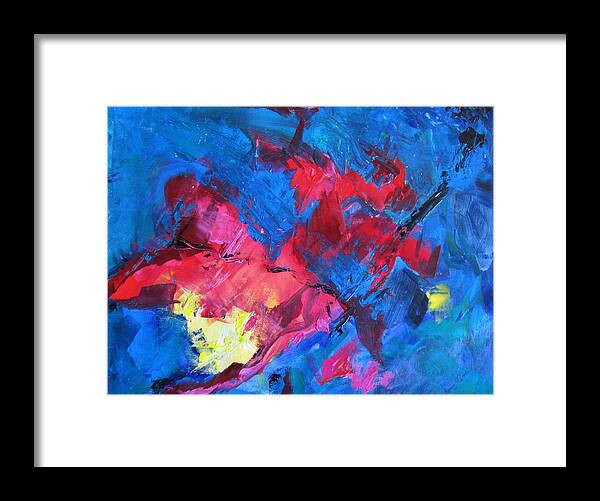Primary Color Glows Framed Print featuring the painting Crabs in Space by Barbara O'Toole