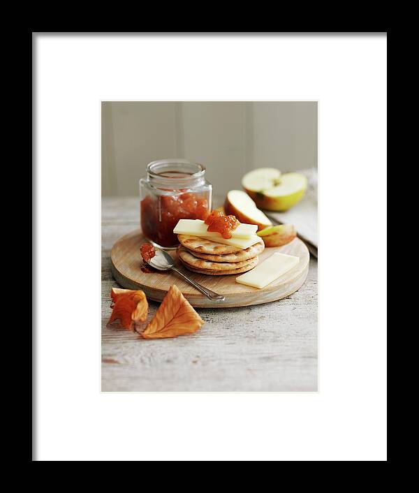 Ip_11234943 Framed Print featuring the photograph Crackers With Gruyere And Apple Marmalade by Gareth Morgans