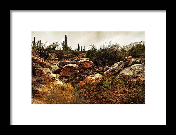 Tucson Framed Print featuring the photograph Creek and the Catalinas in Snow by Chance Kafka