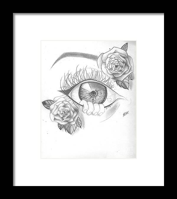 Eye Framed Print featuring the drawing Creepy Eye and Rose by Marissa McAlister