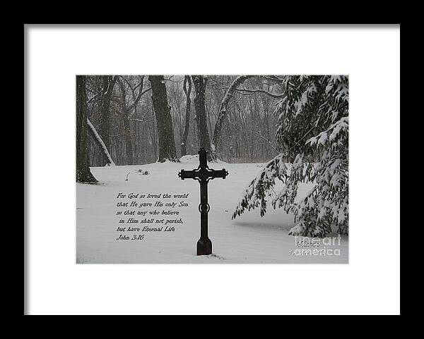  Framed Print featuring the mixed media Cross snow by Lori Tondini