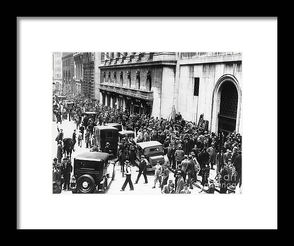 Trading Framed Print featuring the photograph Crowds On Wall Street by Bettmann