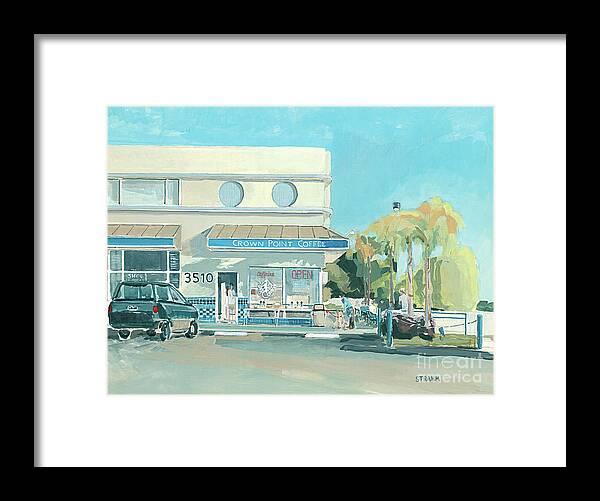 Crown Point Coffee Framed Print featuring the painting Crown Point Coffee Pacific Beach San Diego California by Paul Strahm