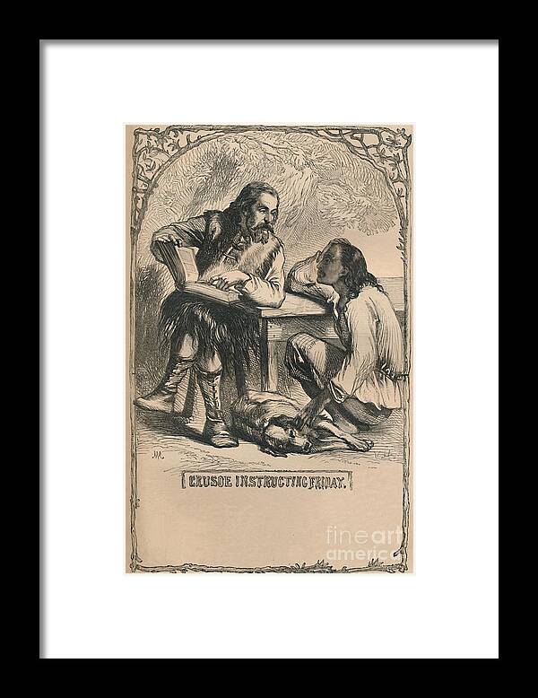 Education Framed Print featuring the drawing Crusoe Instructing Friday by Print Collector