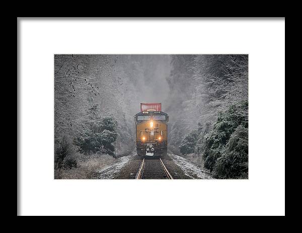 Railroad Framed Print featuring the photograph CSX intermodal through an Ice Forest at Mortons Gap Ky by Jim Pearson
