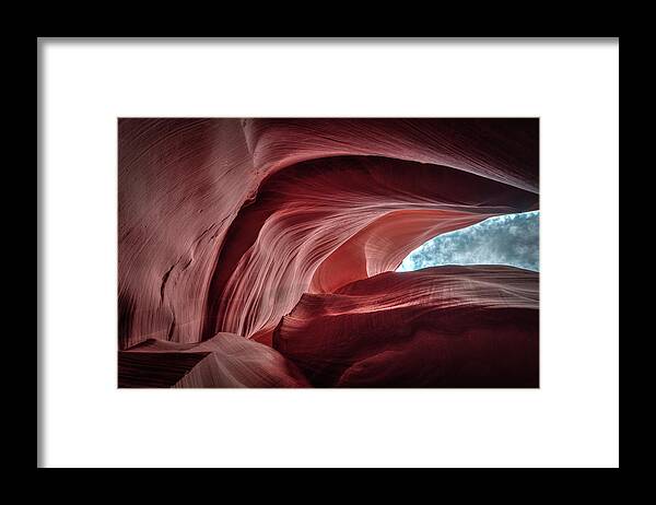 Lower Antelope Canyon Framed Print featuring the photograph Curvy Sky by Laura Hedien