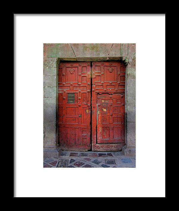 Cusco Double Red Doors Framed Print featuring the photograph Cusco Double Red Doors by Kandy Hurley