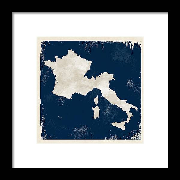 France Framed Print featuring the digital art Custom France Italy Map by Michael Tompsett