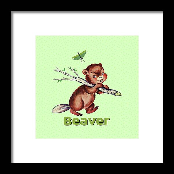 Cute Baby Beaver Framed Print featuring the digital art Cute Baby Beaver by Tina Lavoie