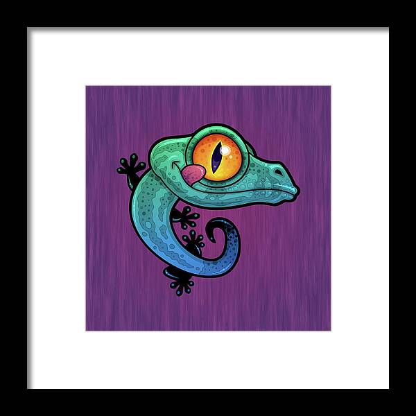Lizard Framed Print featuring the digital art Cute Colorful Cartoon Gecko by John Schwegel