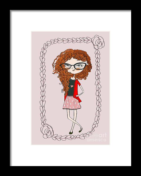 Play Framed Print featuring the digital art Cute Little Fashion Girl With Doodle by Elena Barenbaum