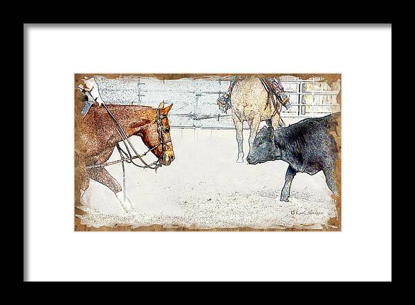 Horse Framed Print featuring the mixed media Cutting Horse At Work by Kae Cheatham