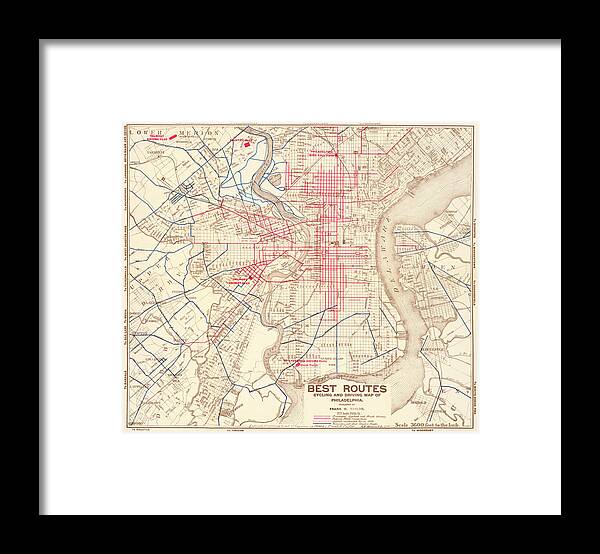 Philadelphia Framed Print featuring the mixed media Cyclers' and drivers' best routes in and around Philadelphia by Frank H Taylor
