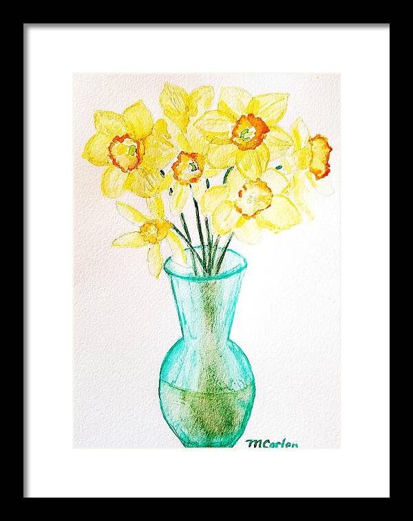 Flowers Framed Print featuring the painting Daffodils by M Carlen