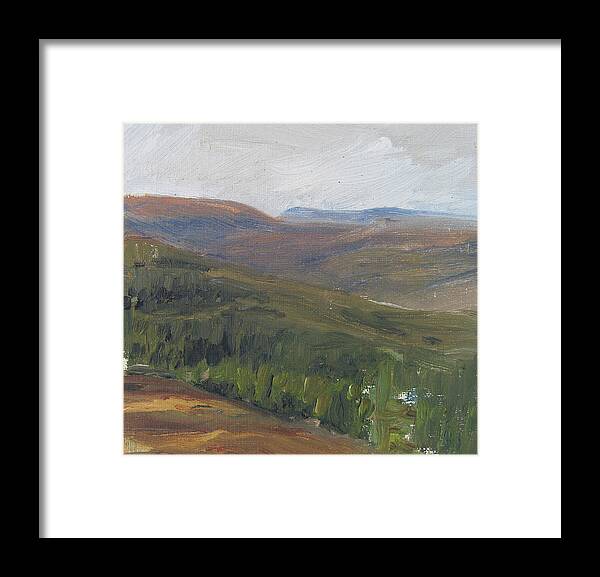 Landscape Framed Print featuring the painting dagrar over salenfjallen- Shifting daylight over mountain ridges, 1 of 12_0034_60x60 cm by Marica Ohlsson