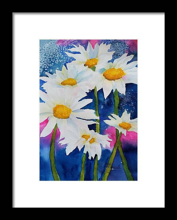 Daisies Framed Print featuring the painting Daisies in Navy by Ann Frederick