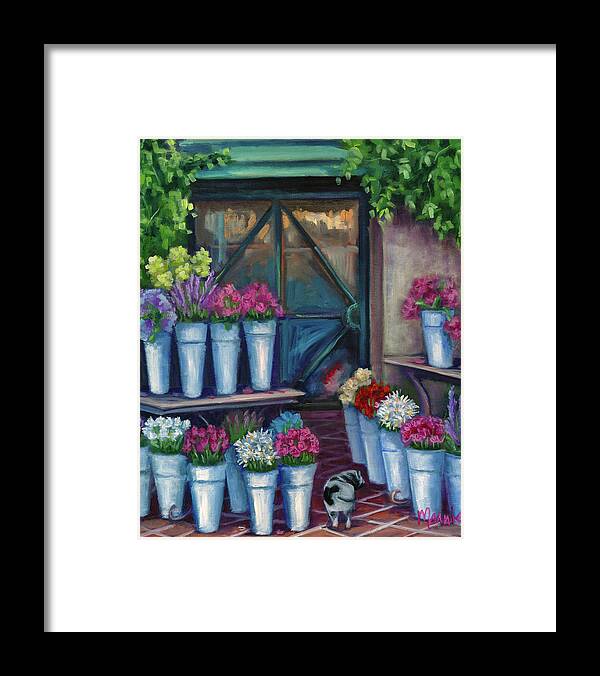 Daisy Flower Shopping Framed Print featuring the painting Daisy Flower Shopping by Marnie Bourque