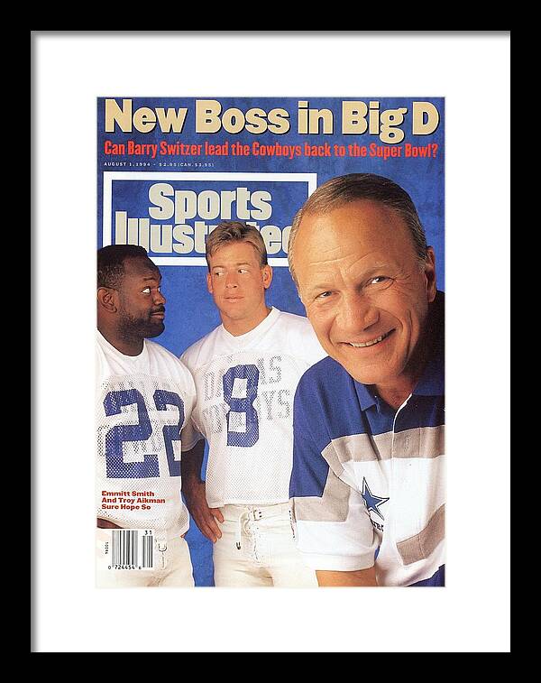 Magazine Cover Framed Print featuring the photograph Dallas Cowboys Coach Barry Switzer, Qb Troy Aikman, And Sports Illustrated Cover by Sports Illustrated