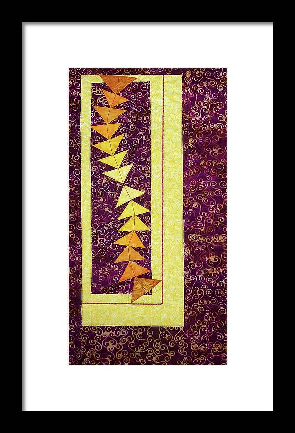 Abstract Framed Print featuring the tapestry - textile Dancing Geese by Pam Geisel