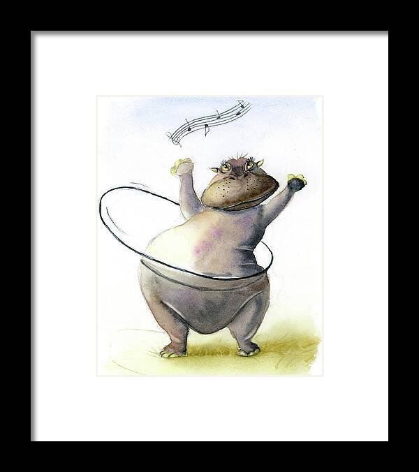 Hippo Framed Print featuring the painting Dancing hippo by Paintis Passion