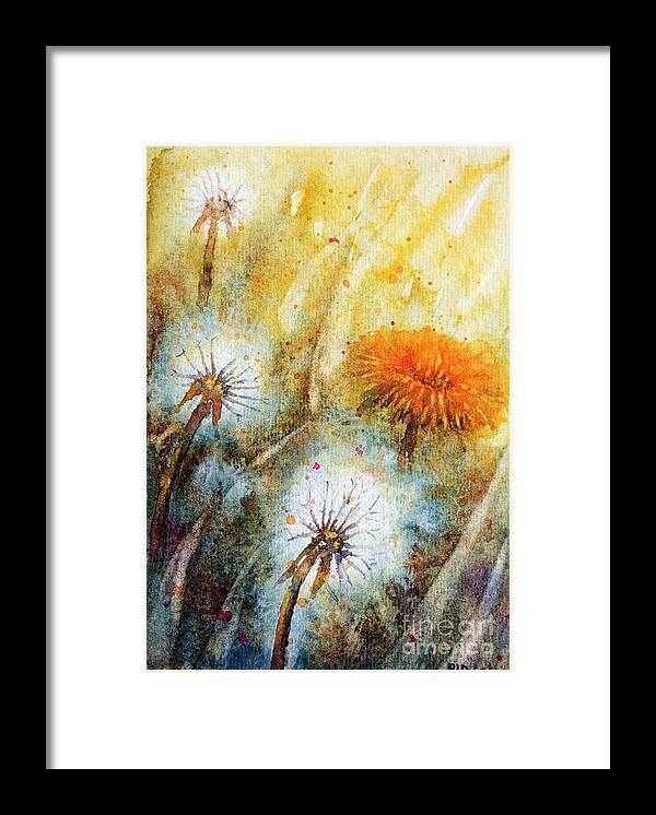 Dandelions Framed Print featuring the painting Dandelions by Rebecca Davis