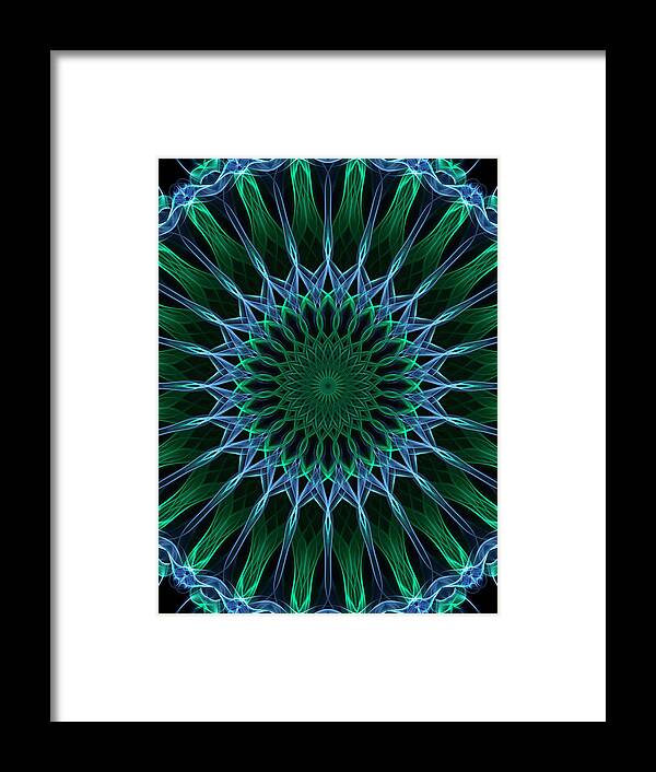 Mandala Framed Print featuring the digital art Dark blue and green mandala by Jaroslaw Blaminsky