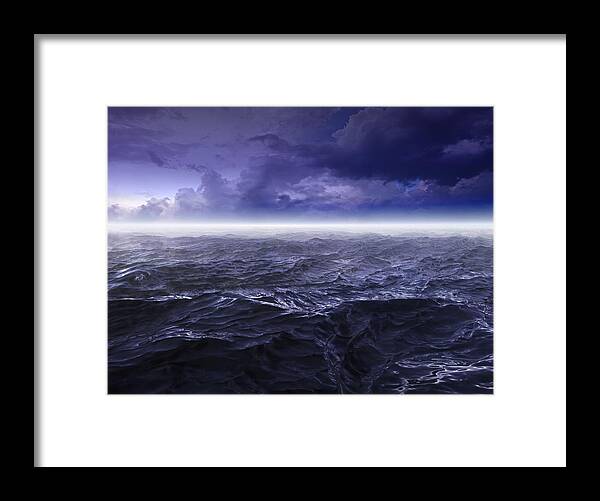 Scenics Framed Print featuring the photograph Dark Stormy Sea Waters At Night by Fpm