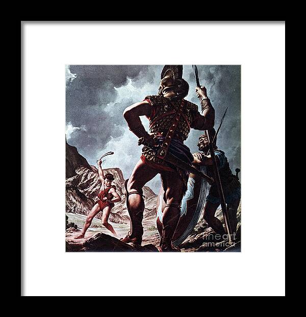 Old Testament Framed Print featuring the painting David And Goliath by Jack Hayes